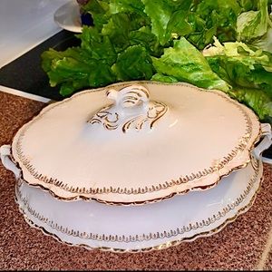 Vintage 1920's Homer Laughlin Gilded / Gold Covered Lid Vegetable Serving Bowl